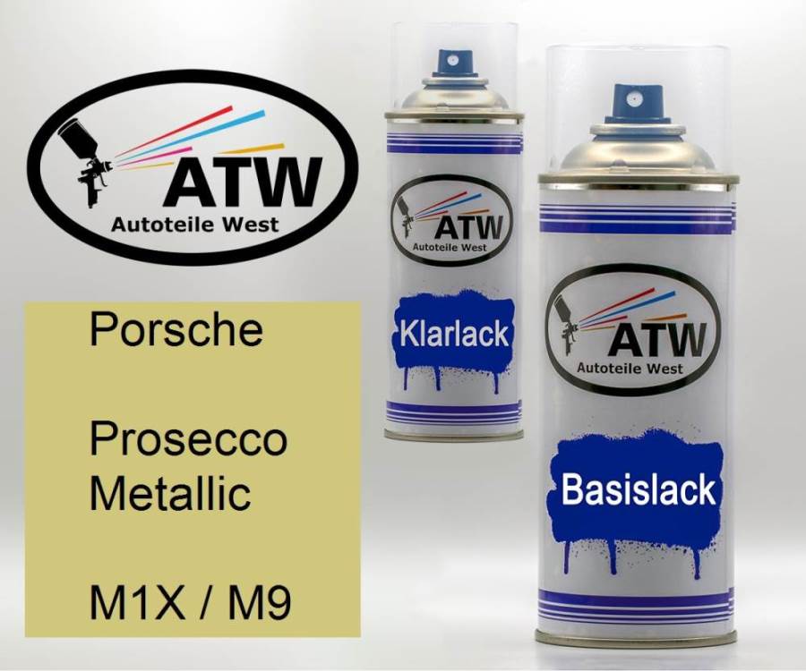 Porsche, Prosecco Metallic, M1X / M9: 400ml Sprühdose + 400ml Klarlack - Set, von ATW Autoteile West.